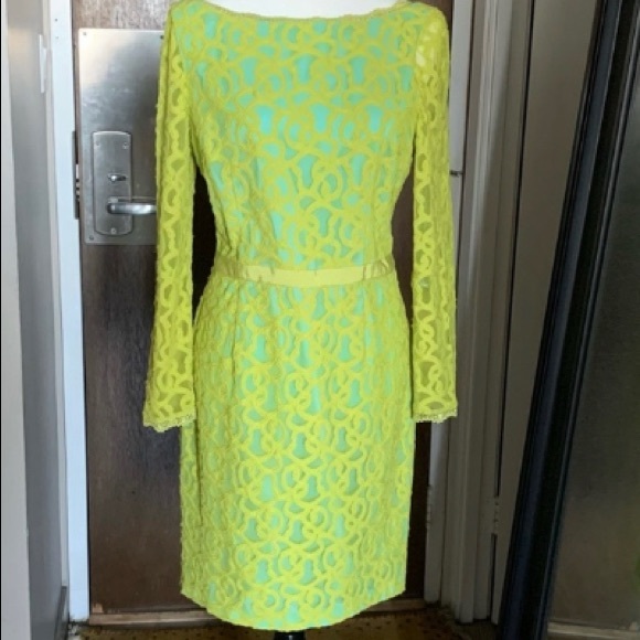 Nine West Lime Green Lace Long Sleeve Dress - Picture 1 of 9